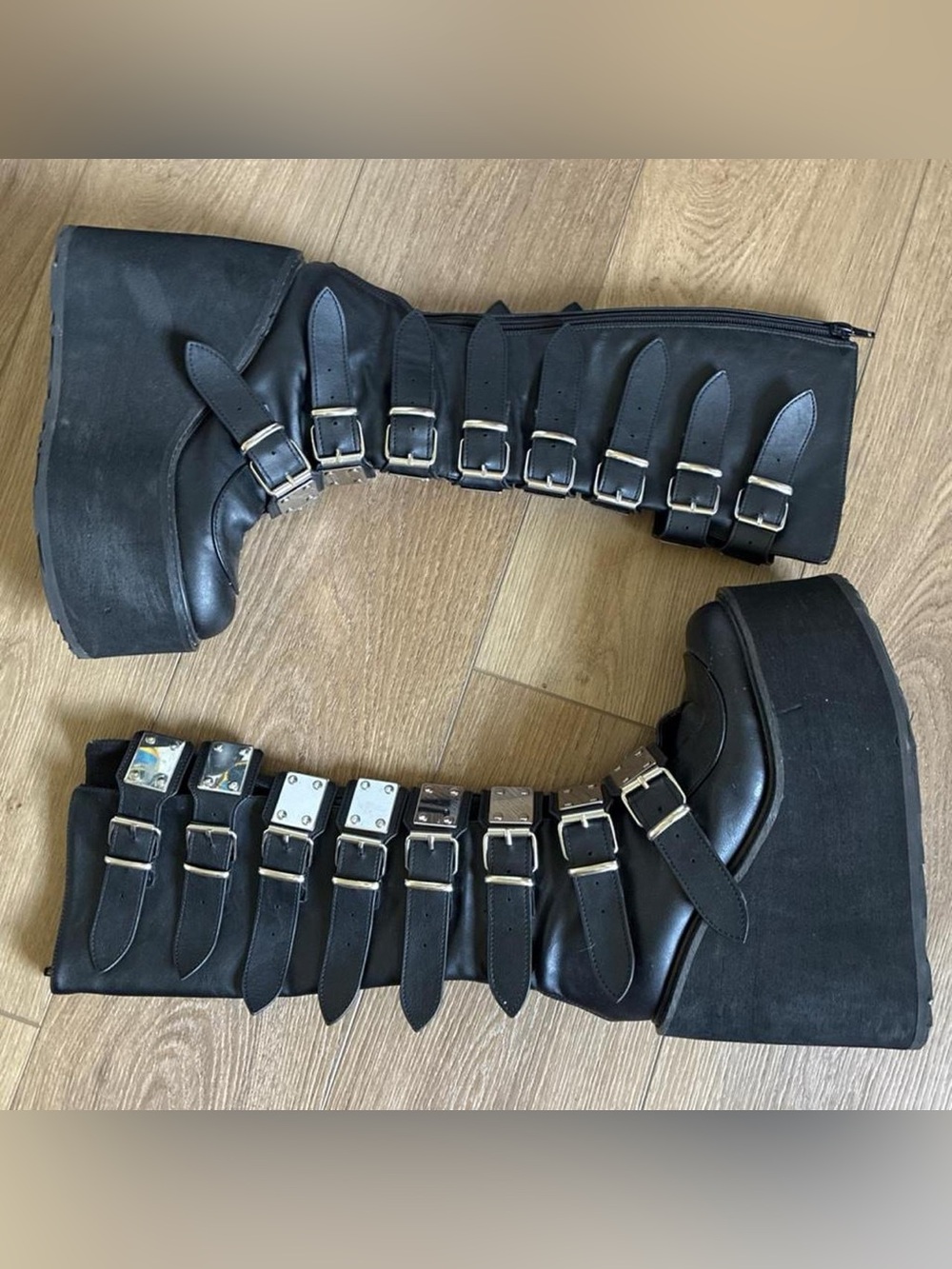 Demonia Swing 815 Black buckle platform boots
